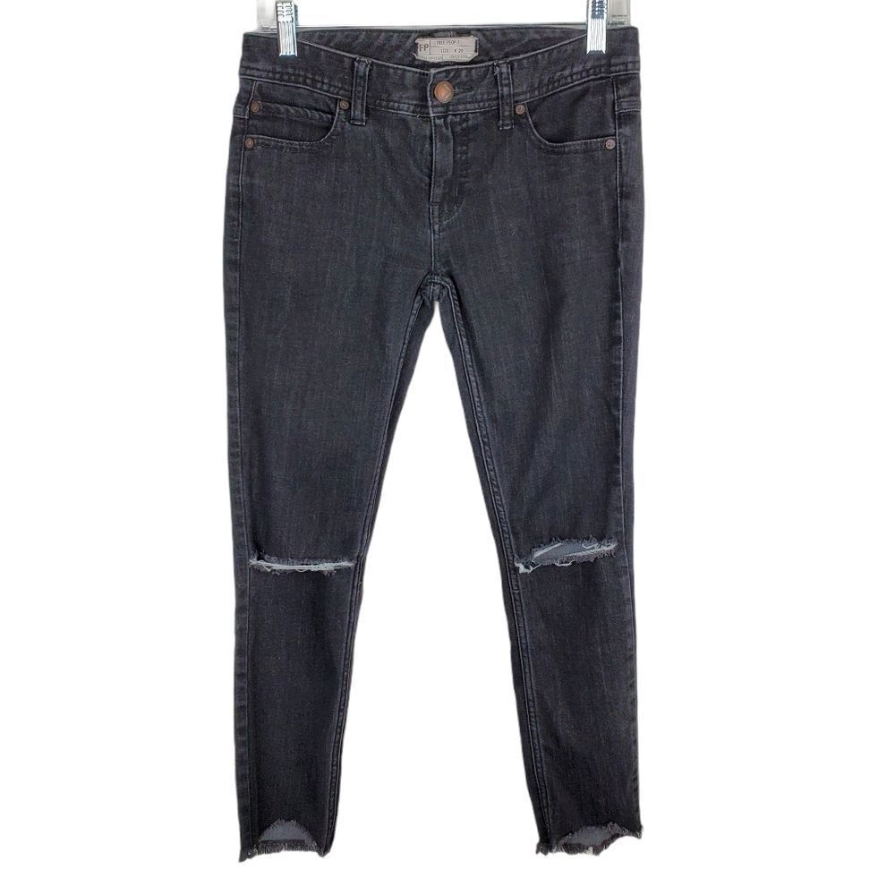 Free People Frayed Skinny Jeans Distressed Stretch
